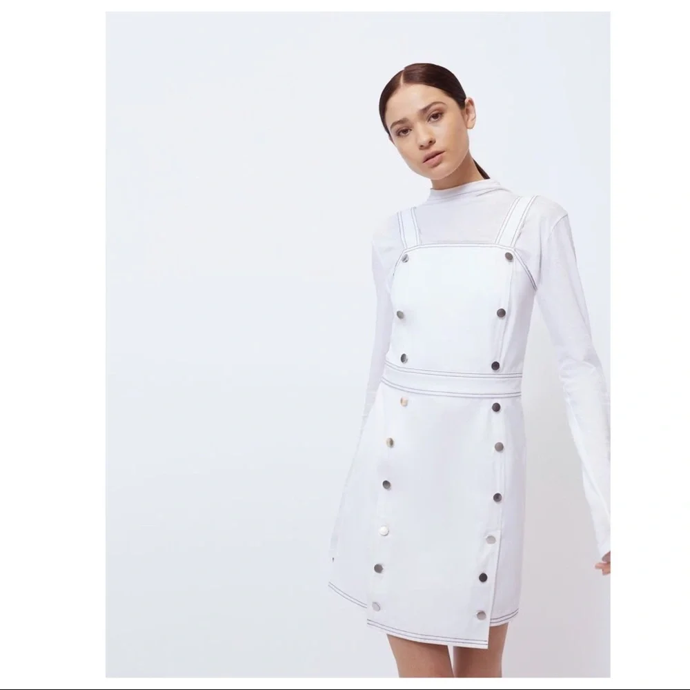 BLDWN WHITE BUTTON FRONT DENIM MINI DRESS - Picture 13 of 13